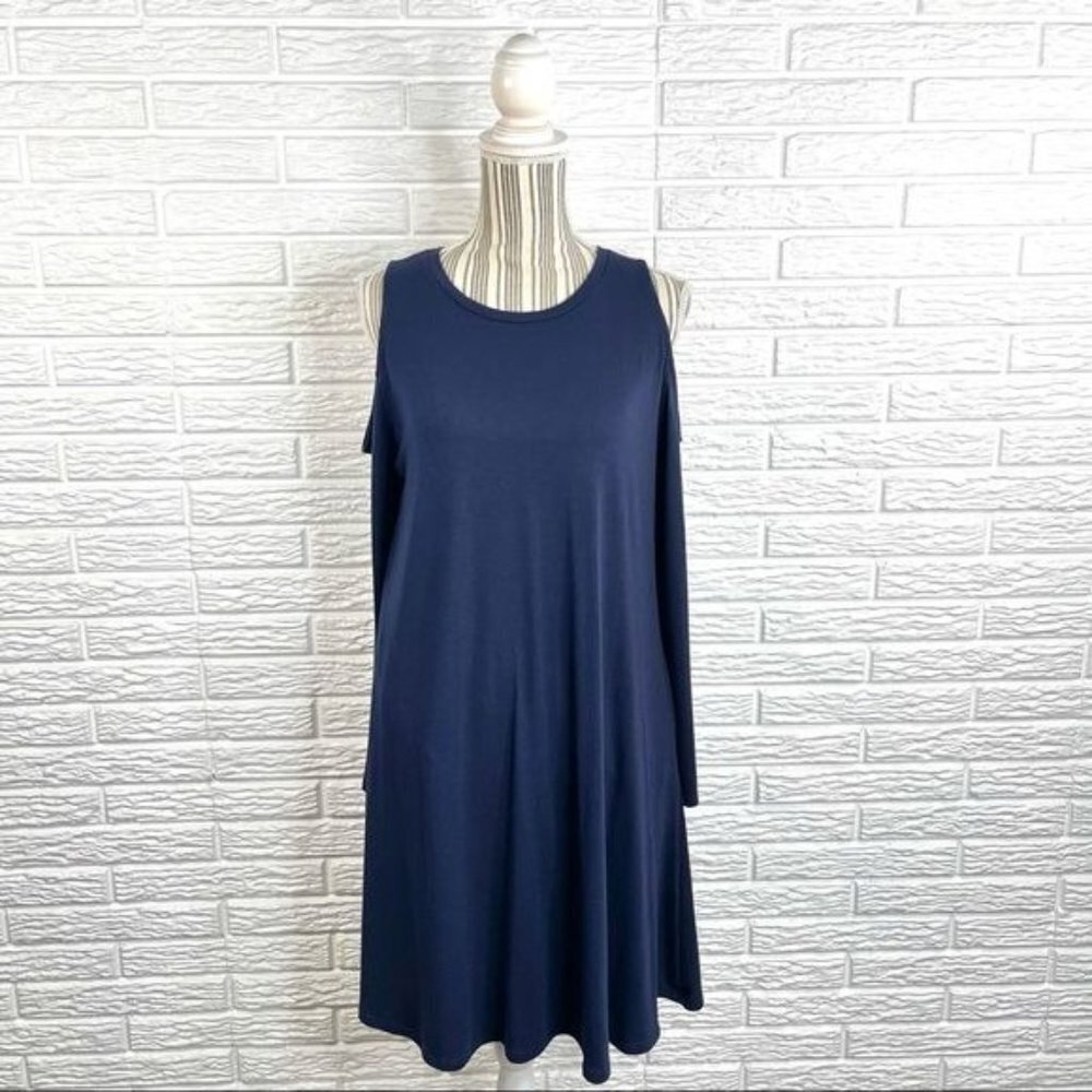 Zenana Premium Navy Blue Cold Shoulder Long Sleeve Dress Size Large